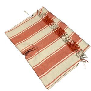 Madewell Twill Stripe Cape Scarf Poncho Wrap Shawl Orange & Nude Arm Holes